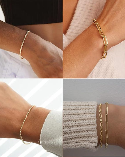 Waterproof Gold Chain Bracelet For Women Non Tarnish,14K Gold Plated Link Dainty Bracelets Stake Layered Bracelet Set Hypoallergen Gold Jewelry