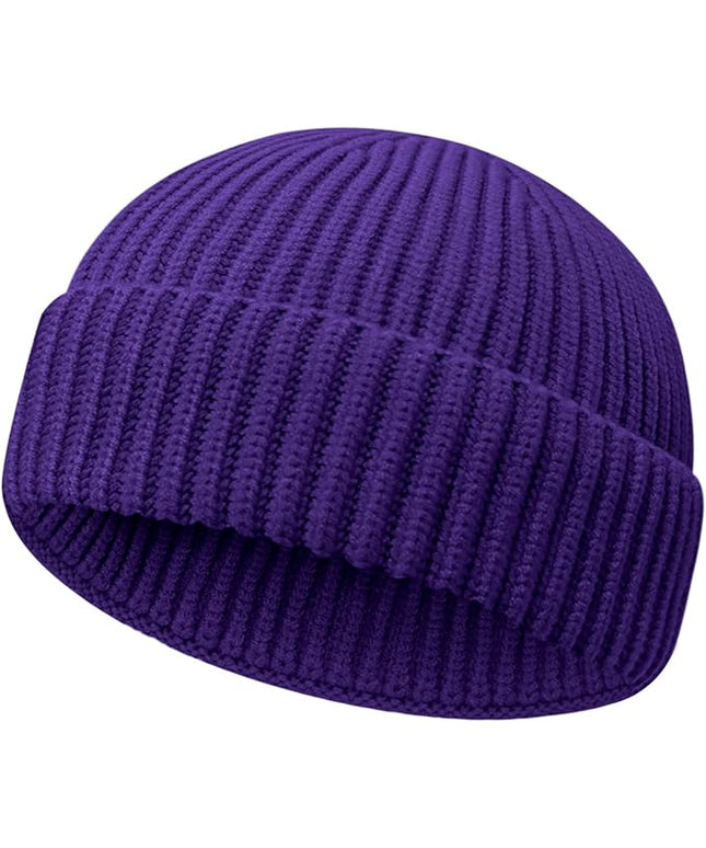 Wool Fisherman Beanies for Men Women Short Cuff Knit Beanie Winter Warm Hats Trawler Hat Stylish Watch Cap
