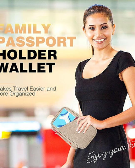 Passport Holder Family RFID Travel Document Organizer for Women Waterproof Passport Wallet Men Portable Case for Cards, Boarding Pass, ID, Money, Tickets with Zipper