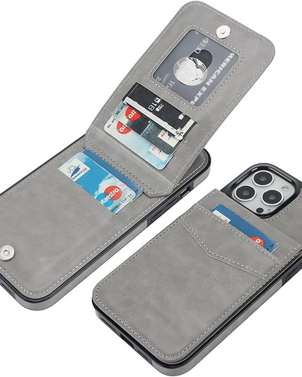 KIHUWEY Compatible with iPhone 13 Pro Max Case Wallet with Credit Card Holder, Premium Leather Magnetic Clasp Kickstand Heavy Duty Protective Cover for iPhone 13 Pro Max 6.7 Inch (Gray)