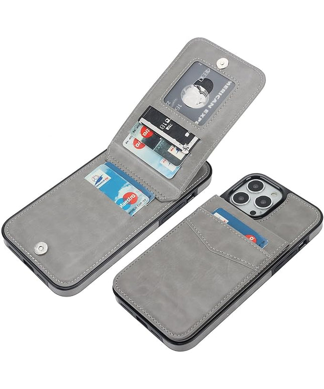 KIHUWEY Compatible with iPhone 13 Pro Max Case Wallet with Credit Card Holder, Premium Leather Magnetic Clasp Kickstand Heavy Duty Protective Cover for iPhone 13 Pro Max 6.7 Inch (Gray)