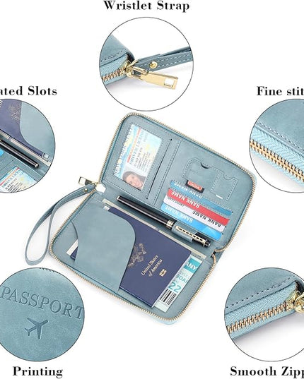 Leather RFID Blocking Passport Holder Travel Wallet, Passport Cover/Travel Wallet for Women/Men with