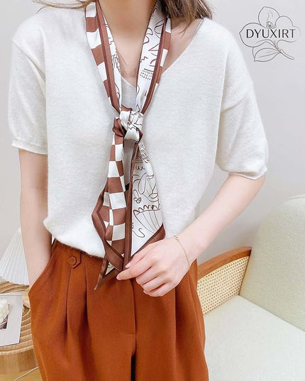 Head Scarf Purse Handle Neck Satin Hair Scarfs For Bag Lightweight Silky Long Thin Women's Fashion Scarves 59 * 5.9”