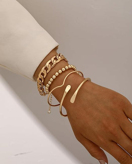 ÌF ME Gold Bangle Bracelets for Women, Indian Bangles Stackable Set, Multi Layer Textured 14K Gold Plated Chunky Bracelets Boho Jewelrys Set