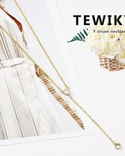 Tewiky Dainty 14k Gold Plated/Silver Cubic Zirconia Necklaces for Women, Simple CZ Jewelry Necklaces Trendy Gifts