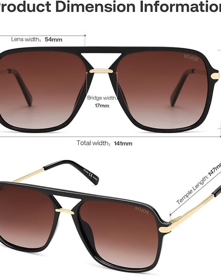 SOJOS Sunglasses for Women & Men, Square, Retro, Polarized Lens, Trendy Aviator, 90s Shades