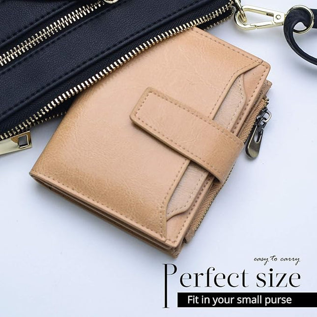 Bveyzi Women's Small Leather RFID Blocking Bifold Zipper Pocket Wallet Ladies Credit Card Slots Purse with id Window