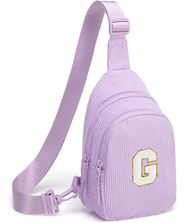 Viverte Small Corduroy Sling Bag Initial Crossbody Bag Fanny Pack for Girls Personalized Birthday Gifts for Teen Girls Gifts