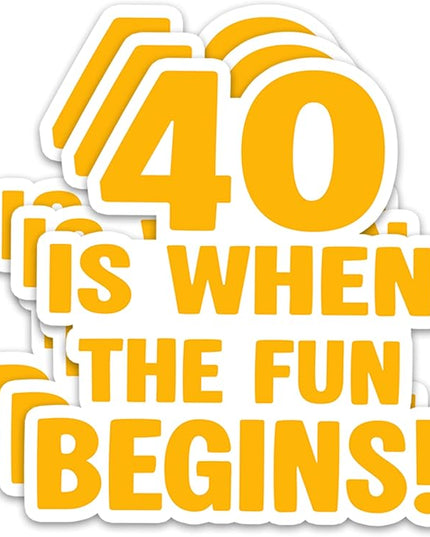 (3Pcs) Funny 40th Birthday Stickers – 40 is When The Fun Begins - Cheers to 40 Years Sticker Waterproof Vinyl Decals for Forty Birthday Gifts, Water Bottles, Scrapbooks, Journals, 3 x 2.8 inch