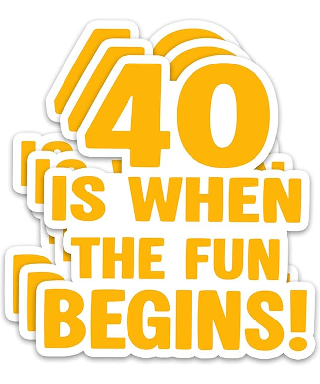 (3Pcs) Funny 40th Birthday Stickers – 40 is When The Fun Begins - Cheers to 40 Years Sticker Waterproof Vinyl Decals for Forty Birthday Gifts, Water Bottles, Scrapbooks, Journals, 3 x 2.8 inch