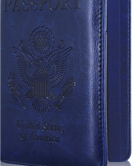 ACdream Passport Holder Cover, Leather Travel Wallet Case, RFID Blocking Document Organizer Protecrtor, with Slots for Credit Cards, Boarding Pass, for Women and Men, Navy Blue