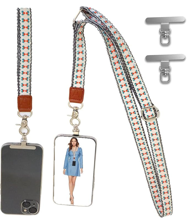 LEMEDE Wrist Keychain and Adjustable Phone Lanyard, Silver Hook Phone Crossbody Strap with 360° Rotating Phone Pads