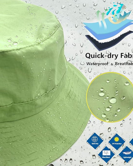 woogwin Waterproof Bucket Rain Hat with Chin Strap Quick Dry Packable Boonie Sun Hat Safari Hat UV Protection