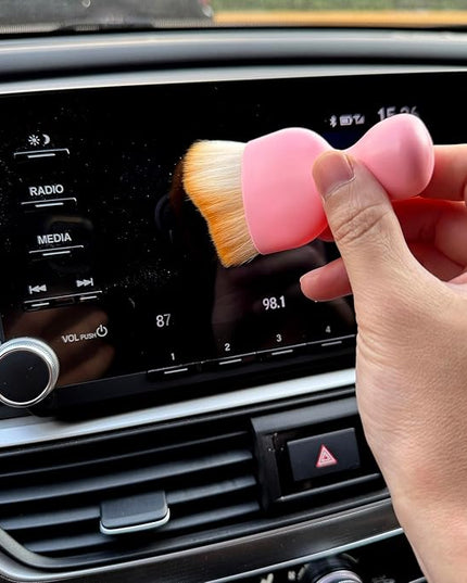 Car Detailing Brush, Soft Bristle Cleaning Brush, Scratch-Free Auto Duster Tool for Dashboard, Air Vents, Leather & Interior Cleaning (Pink&Brown with Cap)