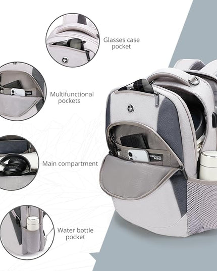 Swissdigital Design Business Laptop Backpack, College Laptops Backpack with USB Charging Port for Men and Women Fits 16 Inch Notebook, Mauve Grey | SD1670-05