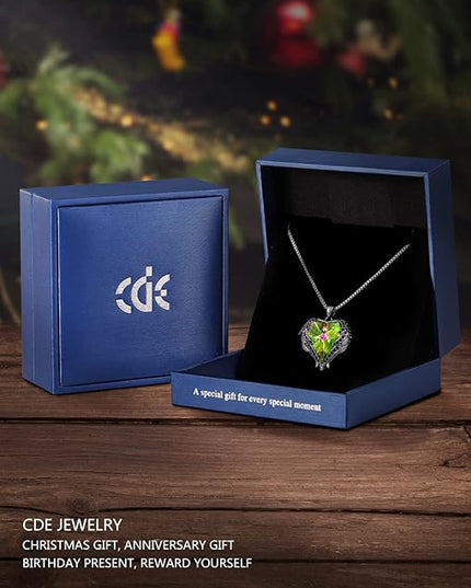 CDE Christmas Gifts for Women Angel Wings Necklace for Women with Birthstone, Love Heart Silver Tone/Gold Tone Pendant, Ideal Anniversary or Birthday Jewelry Gifts for Wife Girlfriend Her