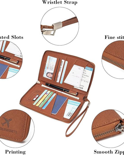 Family Passport Holder Wallet RFID Blocking Zippered Passport Wallet,Women and Men Travel Wallet Ladies Passport Cover