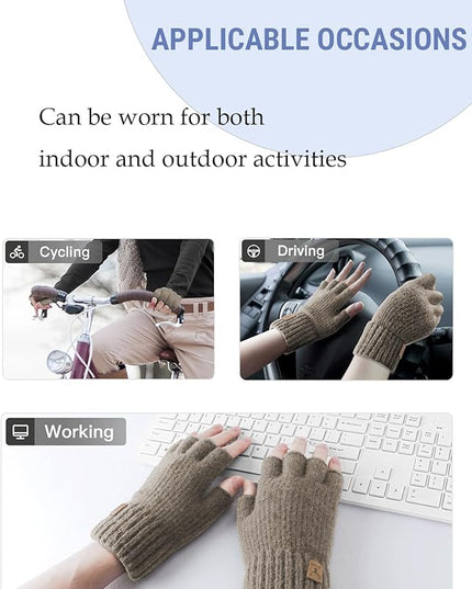 Fingerless Gloves Half Finger Winter Warm Knitted Gloves Working Running Biking Driving for Men and Women