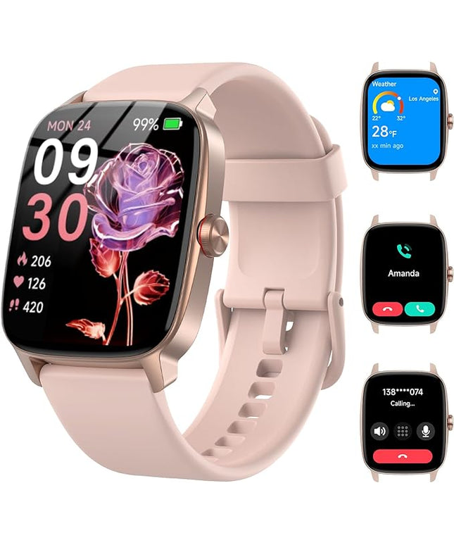 Smart Watches for Women Men with Bluetooth Call & AI Voice, 1.85" HD Fitness Tracker with Heart Rate SpO2 Sleep Monitor, 100+ Sports Modes,Mini Games, IP68 Waterproof Smartwatch for Android iOS Phones