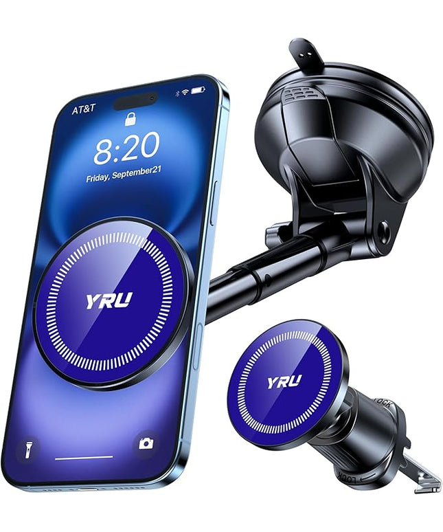 YRU Upgraded Magnetic Phone Holder for Car【Patented & Super Magnet】 for MagSafe Car Mount Dashboard Magnet Phone Holder Windshield Phone Stand for iPhone 17 16 15 14 13 12 Pro Max Samsung, Light Blue