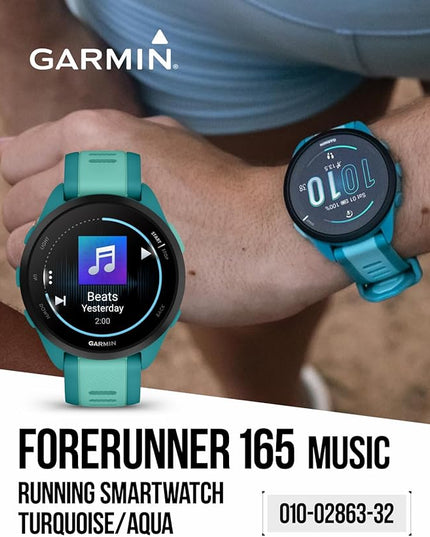 Wearable4U - Garmin Forerunner 165 Music Running Smartwatch, Colorful AMOLED Touchscreen, Training Metrics and Recovery Insights Includes PowerPack and Adapters Bundle, Turquoise/Aqua