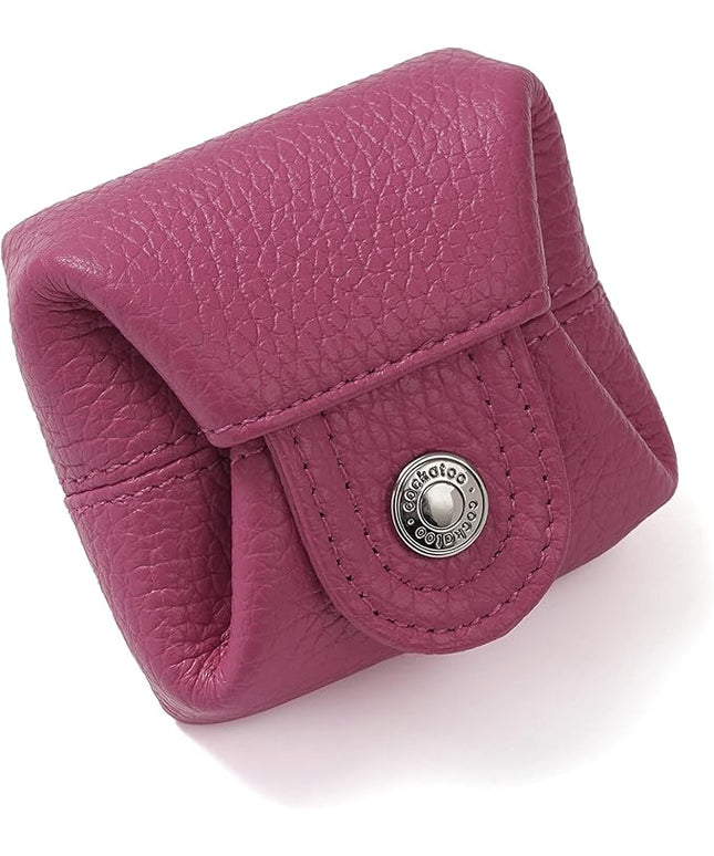 Cockatoo Genuine Leather Coin Pouch Change Holder, Mini Snap Pocket Wallet for Men Women (Fuchsia, Small)