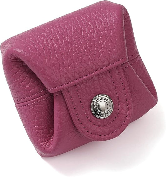 Cockatoo Genuine Leather Coin Pouch Change Holder, Mini Snap Pocket Wallet for Men Women (Fuchsia, Small)
