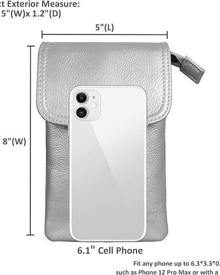 befen Genuine Leather Small Crossbody Bags for Women Cell Phone Bag Cross Body Purses,Silver Zipper