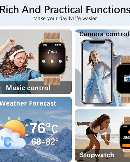 Smart Watch for Women Android/iPhone: Fitness Tracker Smart Watches Answer/Make Call IP68 Waterproof 1.85" Smartwatch Activity Pedometer Heart Rate SpO2 Monitor 120+ Sports Model Gold Womens Watches