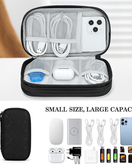 FYY Travel Organizer Pouch Electronic Accessories Carry Case Portable Waterproof Double Layers All-in-One Storage Bag for Cable, Cord, Charger, Phone, Pattern Black