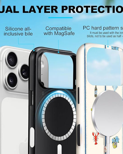 Magnetic for iPhone 17 Pro Case Cute Frog Stripes Phone Case, Summer Shockproof Slim TPU and Hard PC Protective Phone Cover Compatible with MagSafe Designed for Women Girls