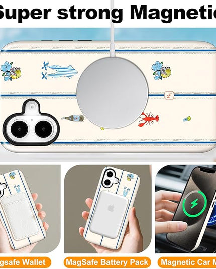 Magnetic for iPhone 16 Case Cute Frog Stripes Phone Case, Summer Shockproof Slim TPU and Hard PC Protective Phone Cover Compatible with MagSafe Designed for Women Girls