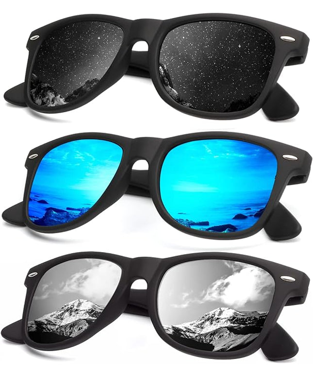 KALIYADI Polarized Sunglasses for Men and Women Matte Finish Sun glasses Color Mirror Lens UV Blocking (3 Pack)