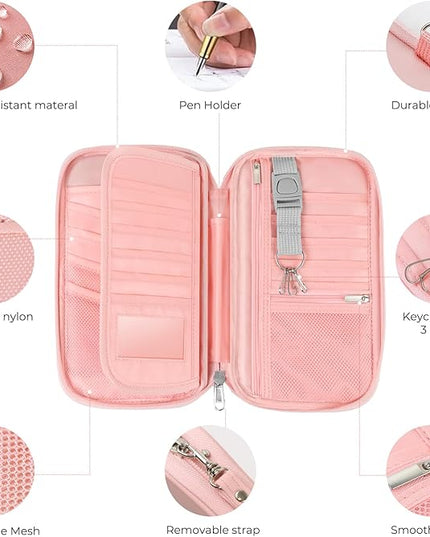 Travel Passport Wallets, Airtag Lightweight Family Passport Holder With RFID Blocking Passport Cover Case Waterproof Bag Document Organizer for Men and Women-pink