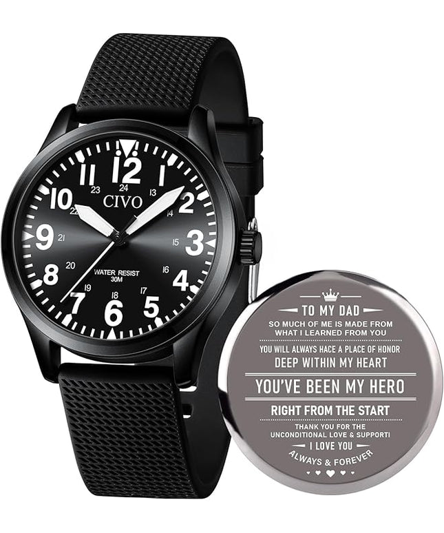 CIVO Analog Wrist Watches for Men: Waterproof Stainless Steel Mens Watches - Silver Watch with Easy Read Dial Men's Watch for Gift