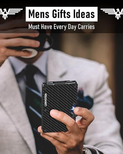 Lenvoten Extra Durable Hinged Minimalist Wallet for Men | Slim Metal RFID Blocking Wallet | Credit Card Holder & Money Clip Holds 20 Cards | Premium Scratch-Resistant Finish | Ideal Gift for Men