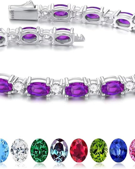 Iefil Tennis Bracelets for Women - 925 Sterling Silver Birthstone Bracelet, Anniversary Birthday Gifts for Women, Jewelry Gifts for Woman Her, 6.5"-7"