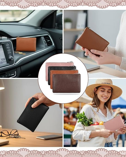 4PCS Leather Zipper Coin Purse, Small Coin Purses, Mini Coins Pocket Pouch, Change Holder for Women, Small Pouch Change Purse Coins Bag for Men Women Headset Credit Card ID Key Lipstick