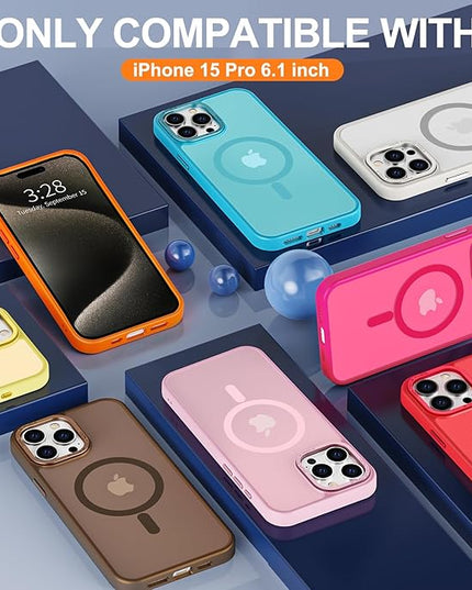Hython Case for iPhone 15 Pro Case Magnetic Translucent Matte Phone Cases 6.1" [Compatible with MagSafe] Thin Slim Fit Shockproof Bumper Hard Protective Cover for Women Men Girls, Frosted Red