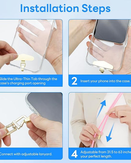 Adjustable Anti-Theft Phone Lanyard Neck & Crossbody Strap with 0.2mm Metal Tab & Comfort-Fit 8mm Rope (Light Pink)