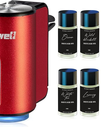 Featwell Car Air Freshener, Three Adjustable Modes Intelligent Aroma Diffuser, Rechargeable Car Diffuser Air Freshener, Red