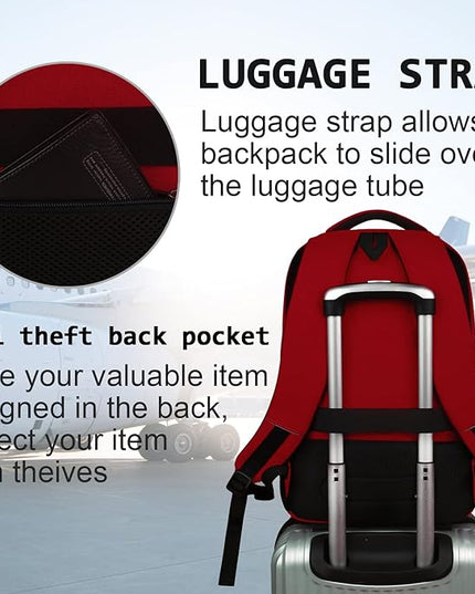 Laptop Backpack,Business Travel Anti Theft Slim Durable Laptops Backpack with USB Charging Port,Water Resistant College Computer Bag for Women & Men Fits 15.6 Inch Laptop and Notebook-Red