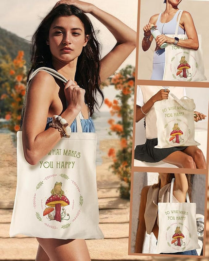 Aesthetic Canvas Tote Bag - Reusable Shoulder Tote Bag for Women Lady Casual Vacation, Shopping, Work, Gym