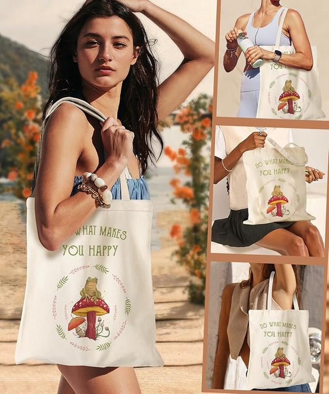 Aesthetic Canvas Tote Bag - Reusable Shoulder Tote Bag for Women Lady Casual Vacation, Shopping, Work, Gym