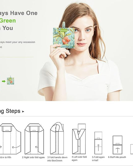 BeeGreen Floral Reusable Grocery Bags Bulk 6 Packs X-Large50LBS, Reusable Shopping Bags Foldable for Groceries, Vegetables, Fruits Bulk Tote Bags Washable For Women Men