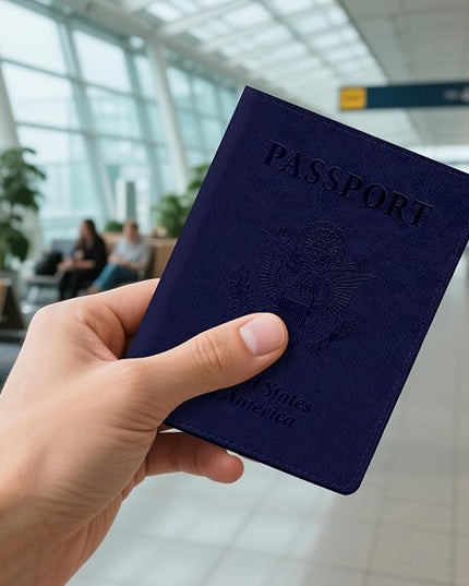 Passport Holder for Travel, 2 PCS Passport Holder, Travel Passport Holders Must Haves for Women Men, Passport Cover Passport Wallet Case Holders for Travels Cruise Ship Essentials, Black & Dark Blue