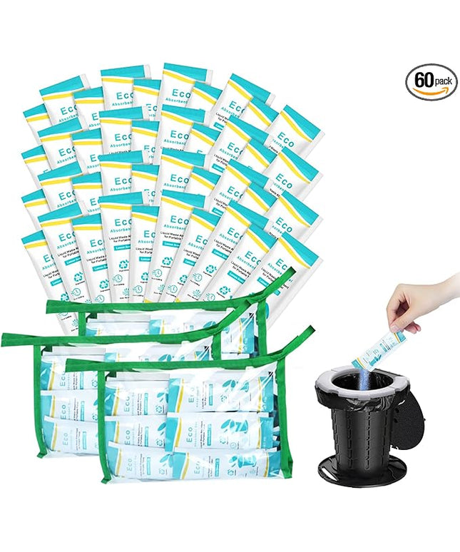 BLIKA 60 Pack Portable Toilet Absorbent Gel, Camping Toilet Gel Powder, Odor-Control Urine Liquid Waste Gel, Eco Absorbent Gel, Poo Urine Powder for Outdoor Camping, Hiking, Emergency