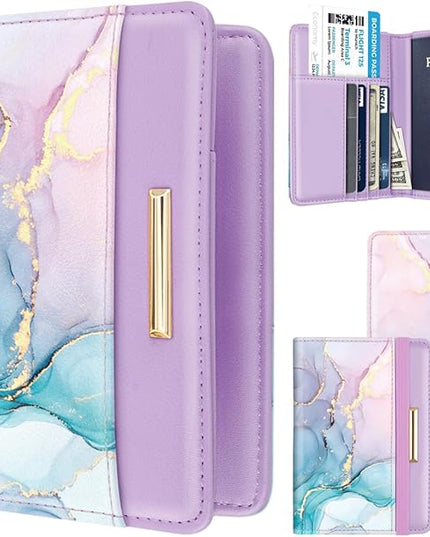Passport Holder Cover Travel RFID Blocking Passport Cover Rose Gold Cute Flowers Passport Wallet with Elastic Band for Women
