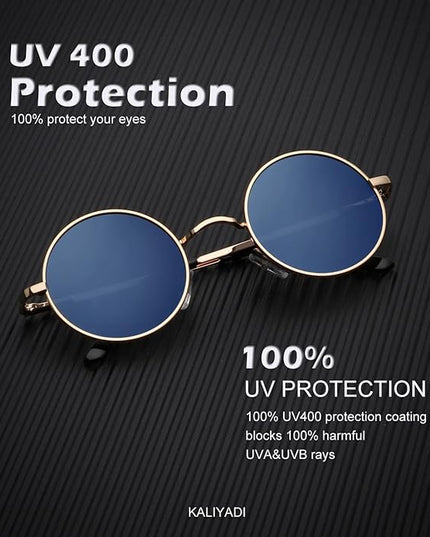 KALIYADI Round Polarized Sunglasses for Men Women Retro Metal Hippie Circle Style Sun Glasses UV Protection