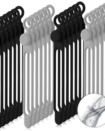 Nuanchu 40 Pcs Silicone Cable Ties Reusable Holder Adjustable Straps Multipurpose Charging Cable Organizer for Fastening Charging Cords Wires(7.1 Inch,Black, Gray)